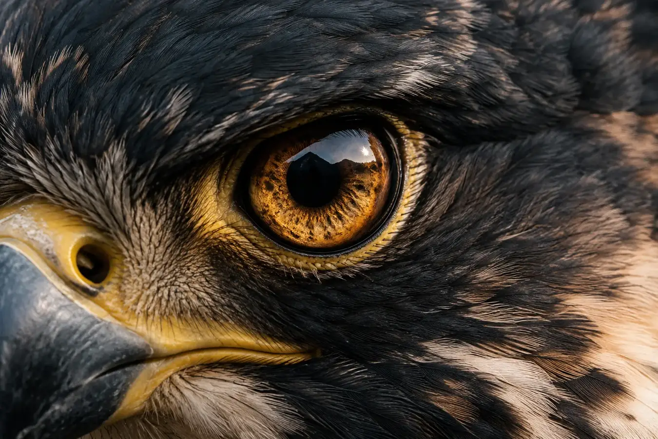 Gros plan de l'œil d'un faucon pèlerin